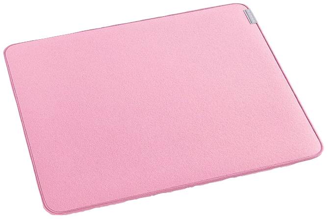 Un set de table en feutre rose est posé à plat sur une surface. Il a une forme rectangulaire avec des coins arrondis.