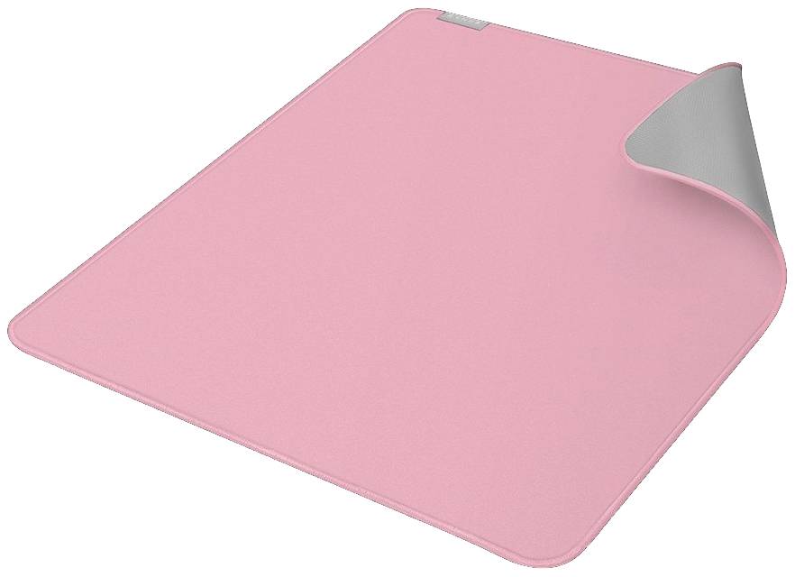 Tapis de yoga gris et rose, plié à un coin. Adapté pour le yoga ou les exercices de fitness.