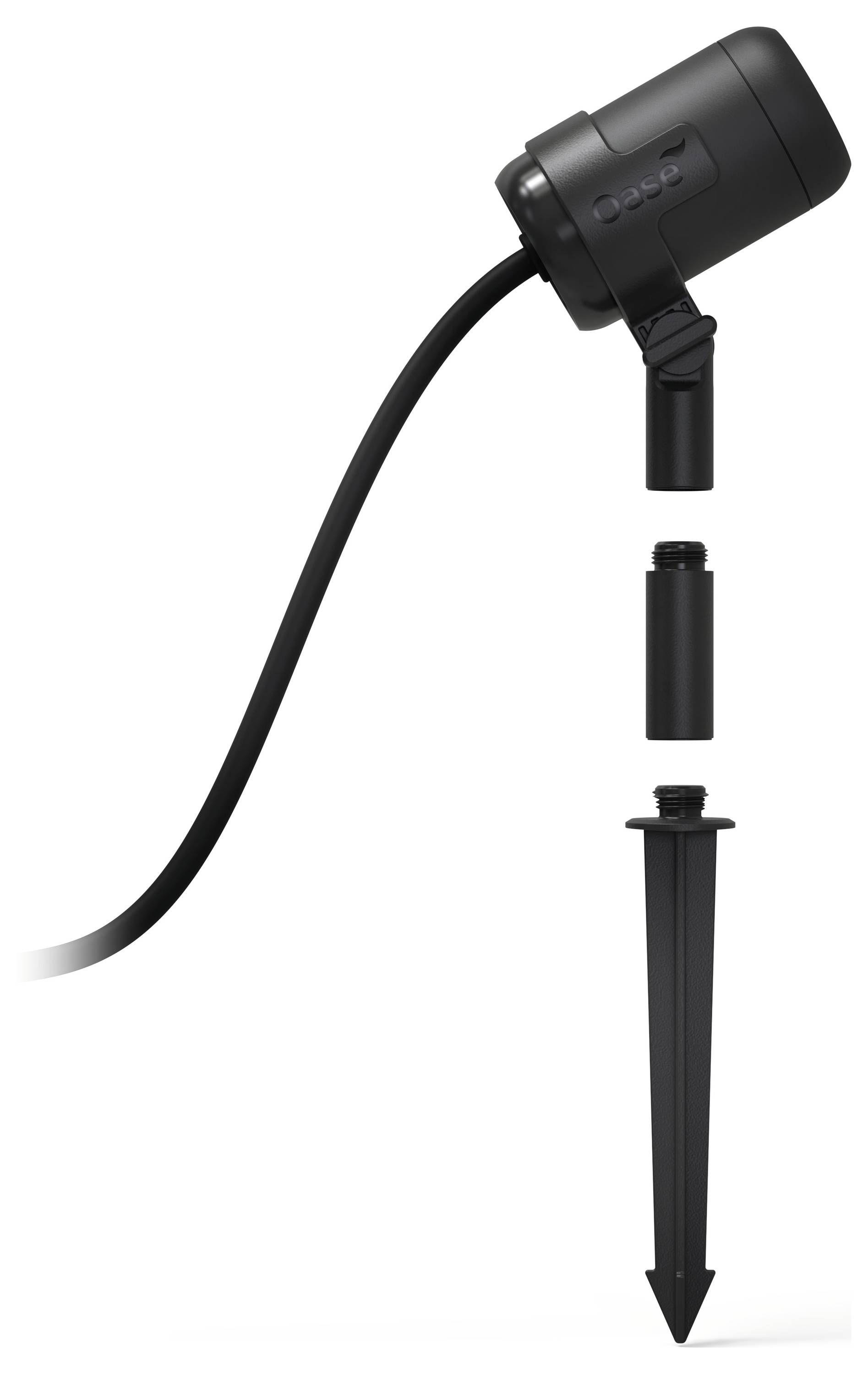 «Un projecteur de jardin noir avec un piquet amovible, adapté à l'éclairage extérieur.»