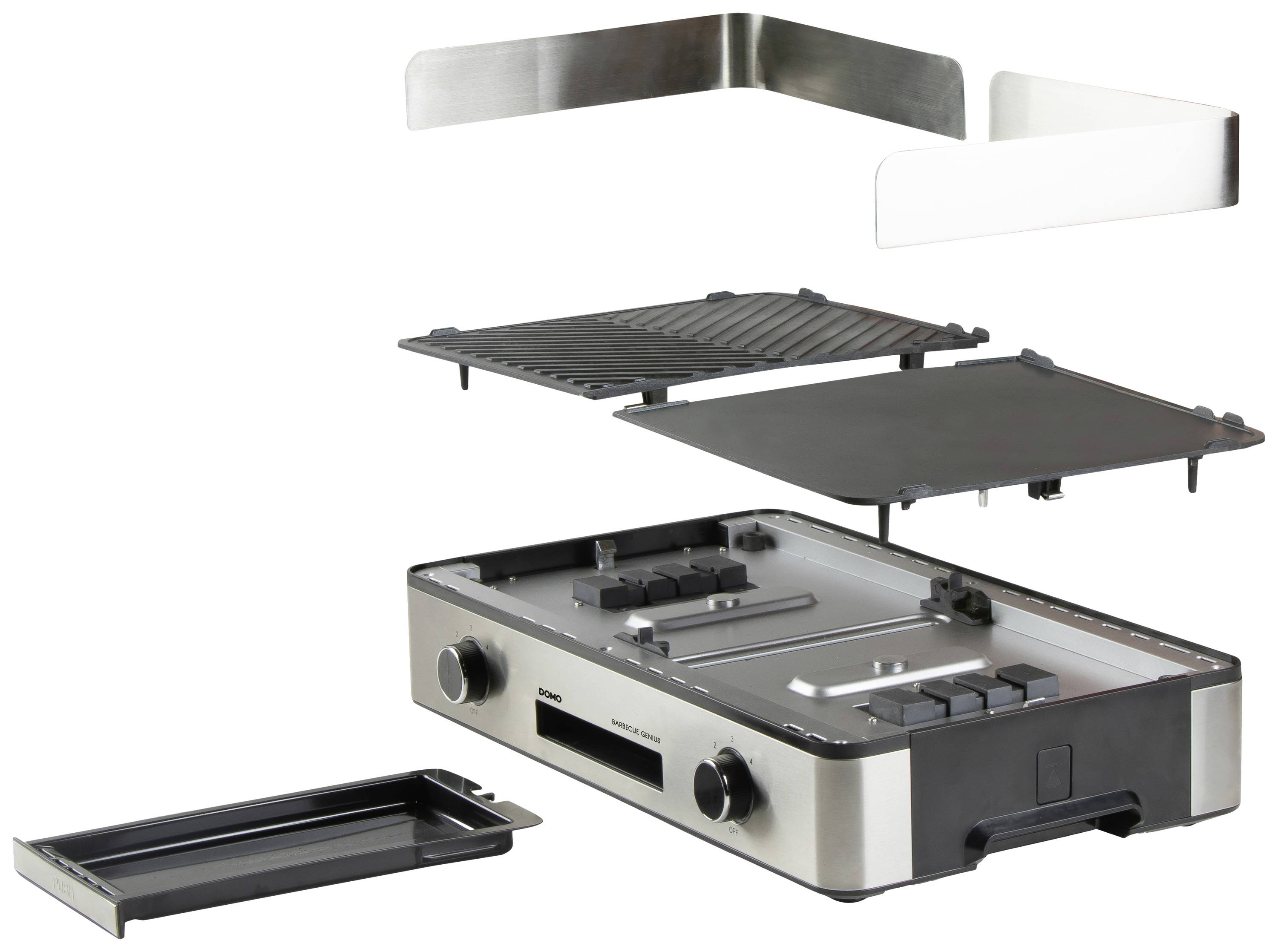 Un grill de contact démontable avec plusieurs plaques et couvercles interchangeables, idéal pour griller et rôtir avec polyvalence.