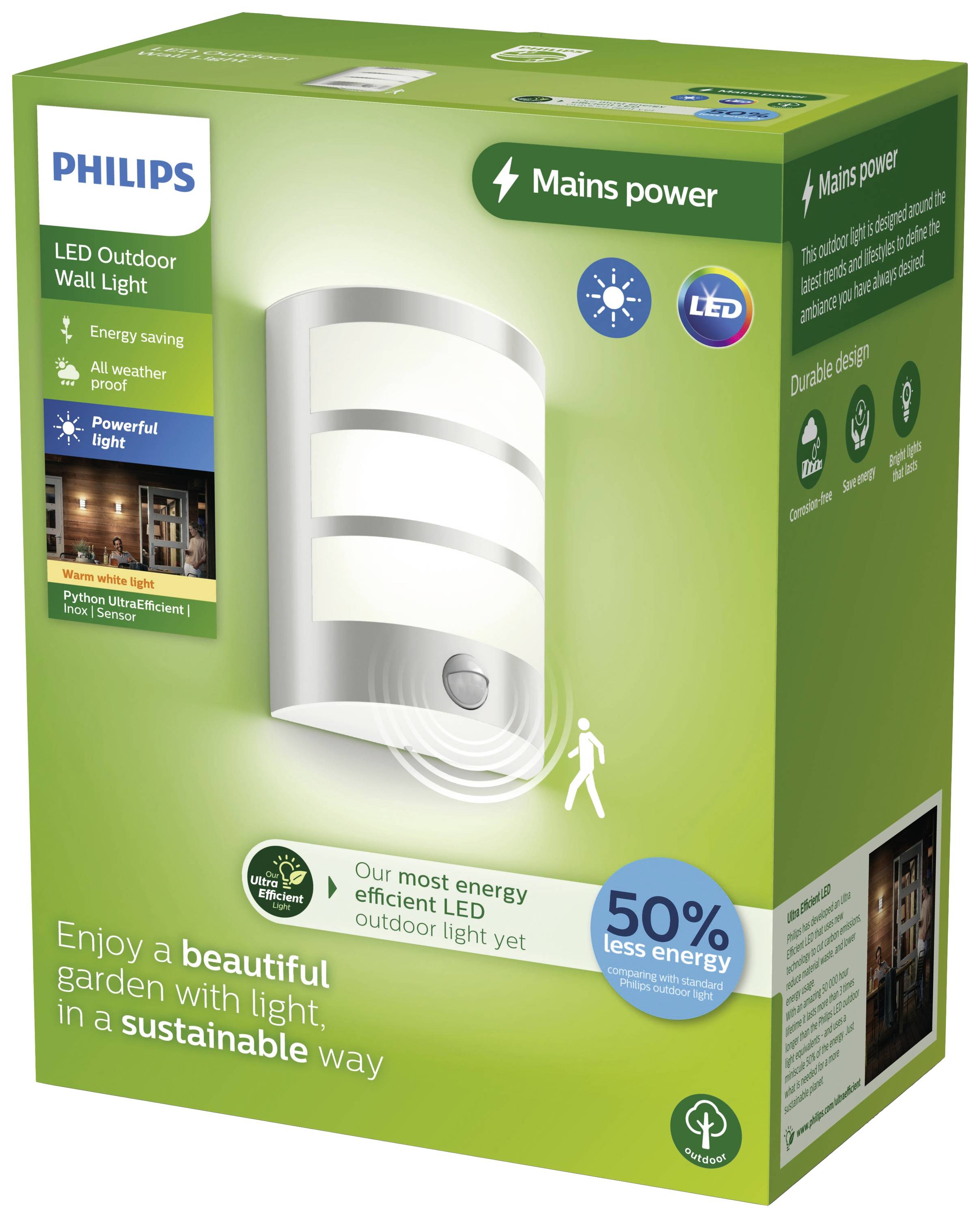 Philips LED Python 8720169263772 Applique LED extérieure avec détecteur de mouvement LED 3.8 W acier inoxydable
