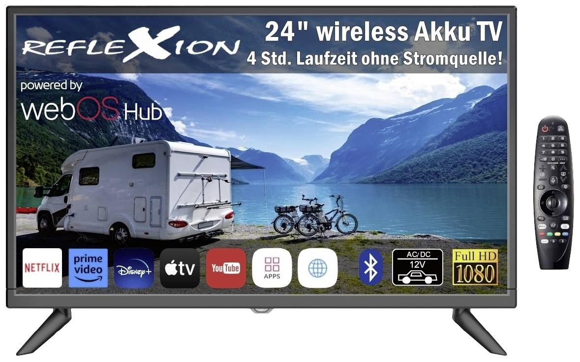 Reflexion Téléviseur portable 60 cm 24 pouces CEE E (A - G) CI+, DVB-S, DVB-T, DVB-C, Smart TV, Wi-Fi, fonctionnement à piles noir