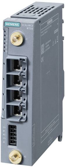 Un commutateur Ethernet industriel Siemens Scalance W700, doté de plusieurs ports Ethernet et de voyants LED pour la connectivité réseau.