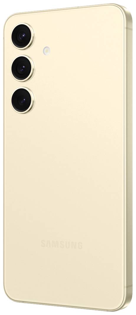 Un smartphone doré avec trois objectifs photo à l'arrière. L'appareil présente un design minimaliste et moderne.
