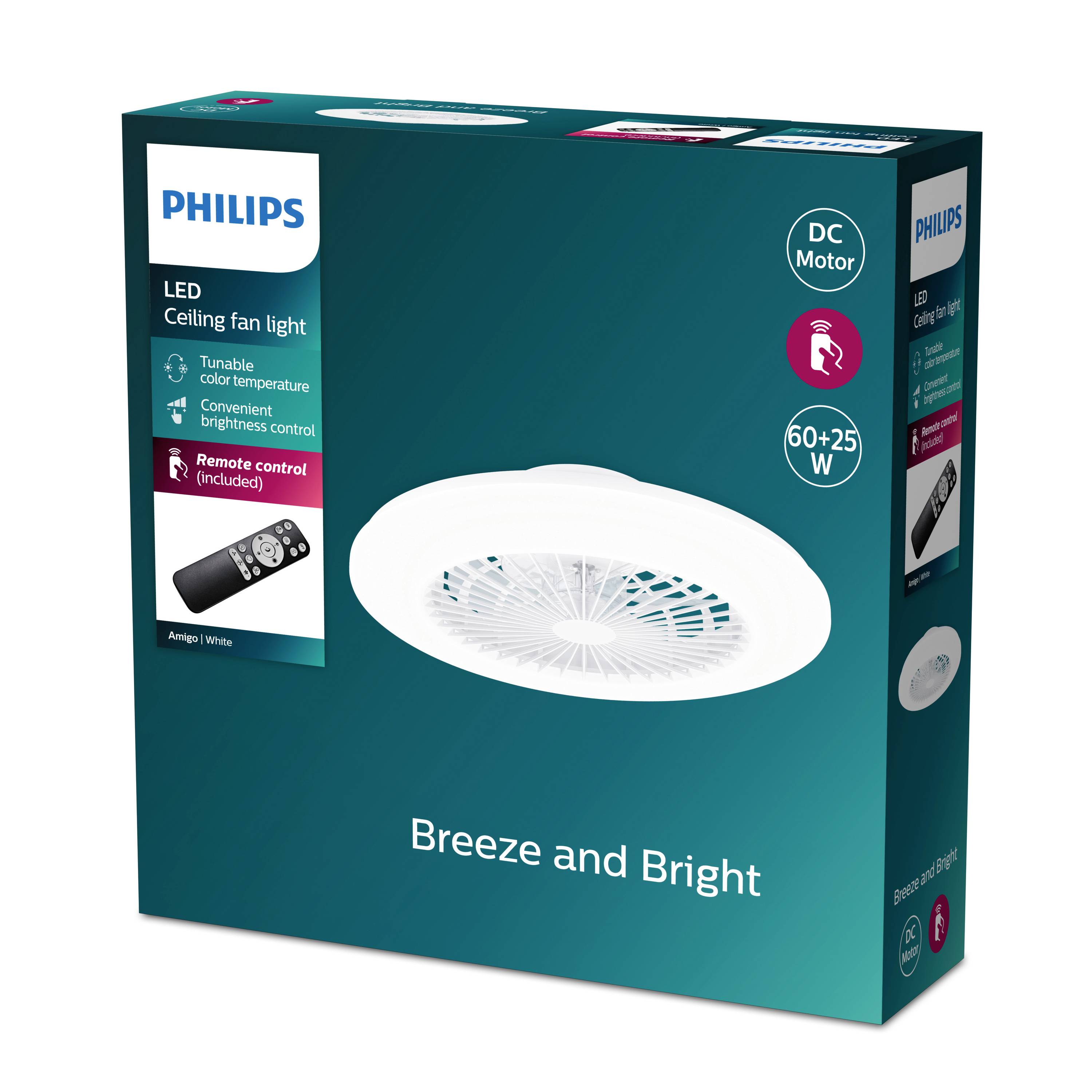 Philips Lighting Amigo Ventilateur de plafond 25 W, 60 W (Ø x H) 590 mm x 137 mm effet scintillant