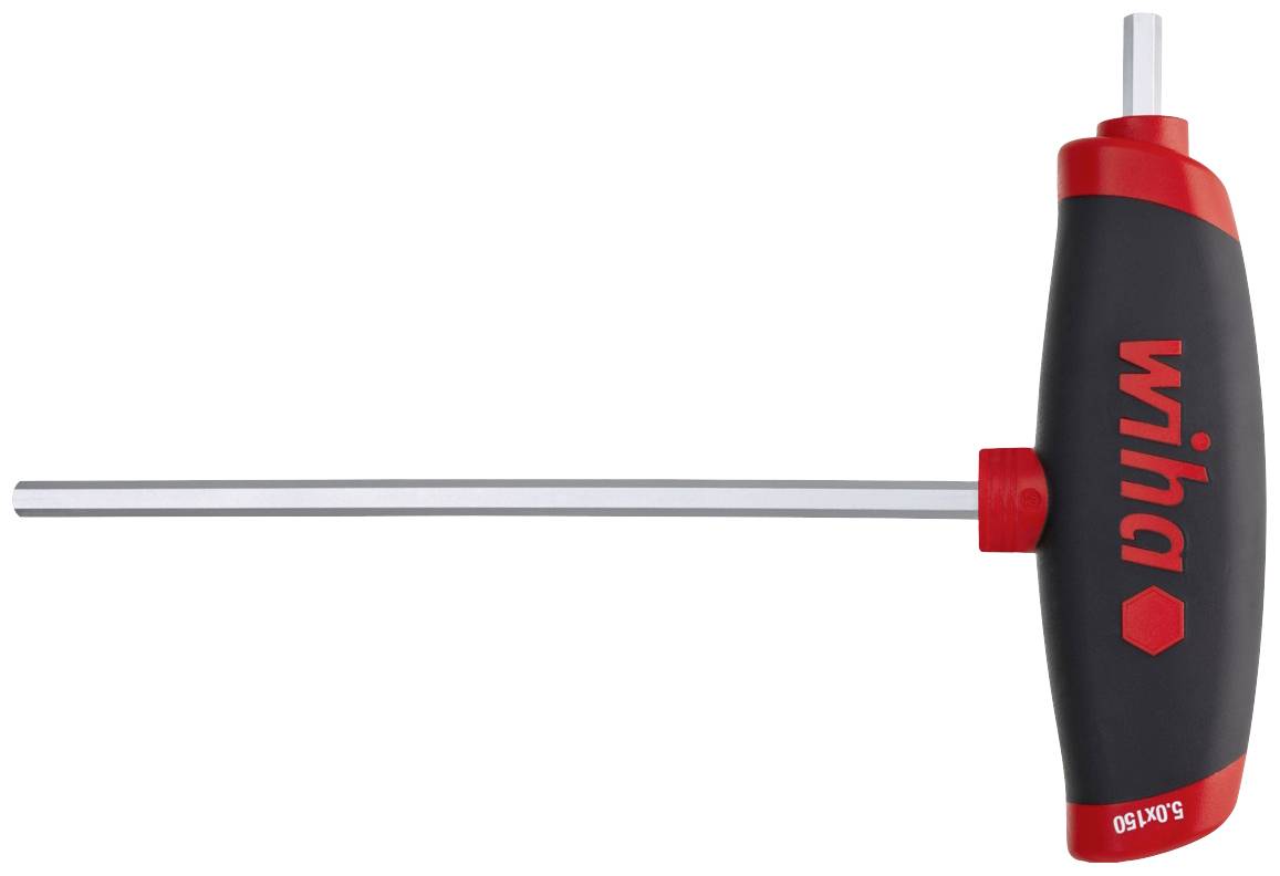 Une clé Allen à poignée en T avec manche noir et marquage rouge. Outil utilisé pour serrer ou desserrer des vis.