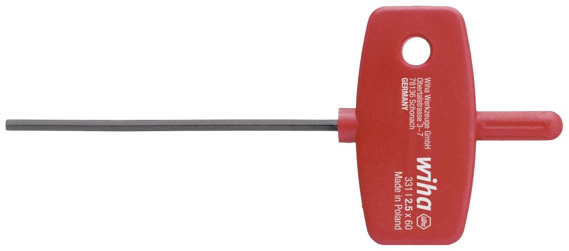 Une clé hexagonale à poignée en T rouge de Wiha, 3 mm, avec poignée et tige longue, adaptée aux travaux de vissage.