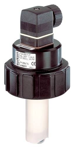 Contacteur de débit électronique de forme cylindrique en plastique, avec connexion de câble noir en haut.
