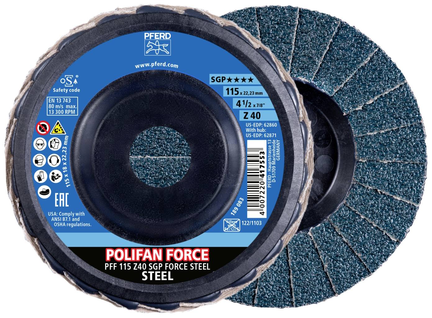 PFERD 67688114 Disque à surfacer à lamelles Diamètre 115 mm Ø de perçage 22.23 mm acier inoxydable, acier 10 pc(s)