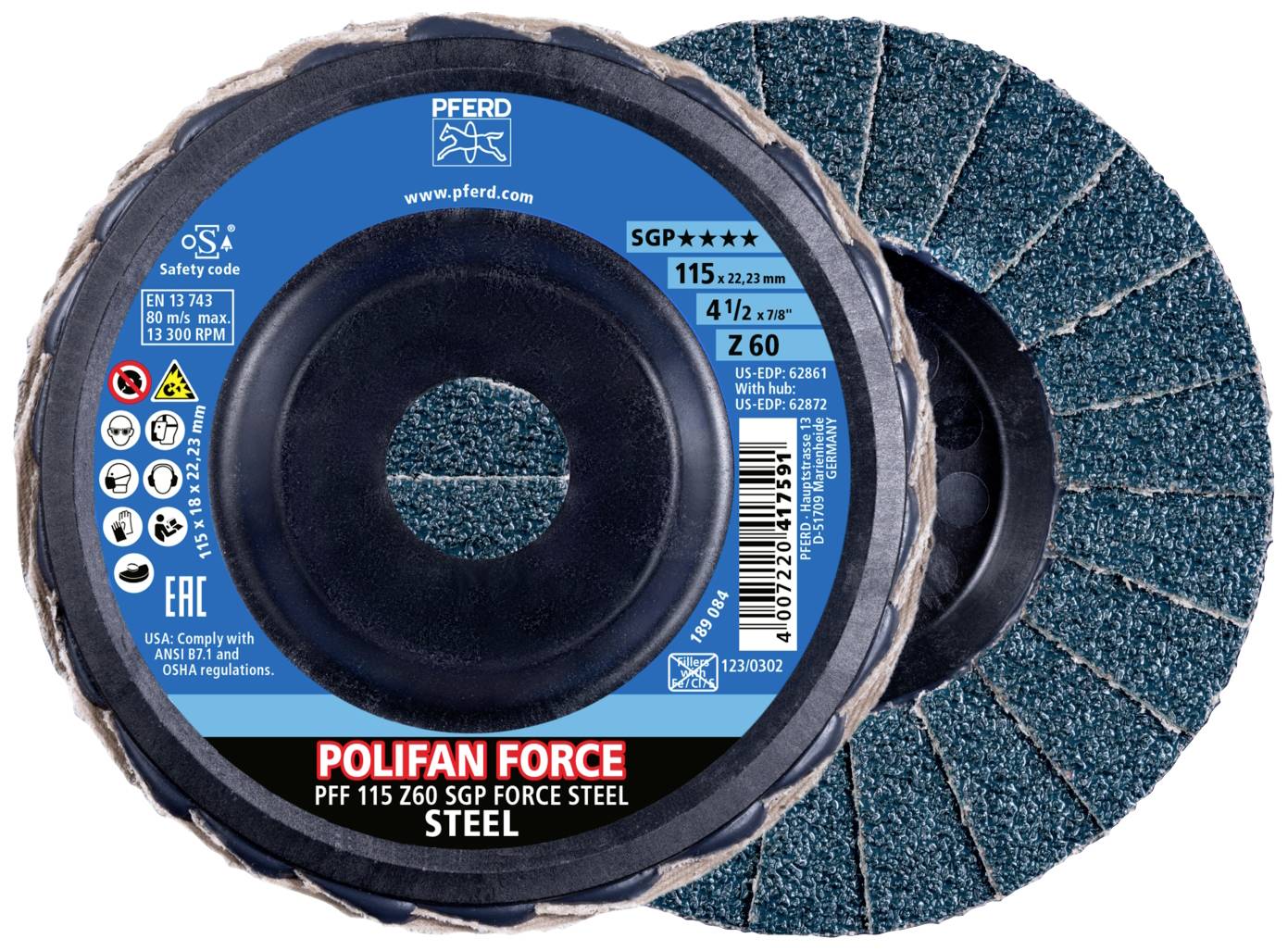 PFERD 67688116 Disque à surfacer à lamelles Diamètre 115 mm Ø de perçage 22.23 mm acier inoxydable, acier 10 pc(s)