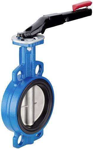 Vanne de régulation à clapet bleu avec poignée de levier noire, adaptée aux applications industrielles pour le contrôle du flux de liquides.