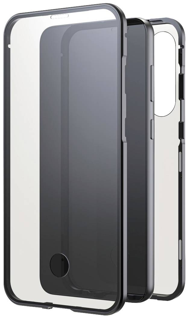 Étui de protection transparent pour smartphone, montrant les faces avant et arrière.