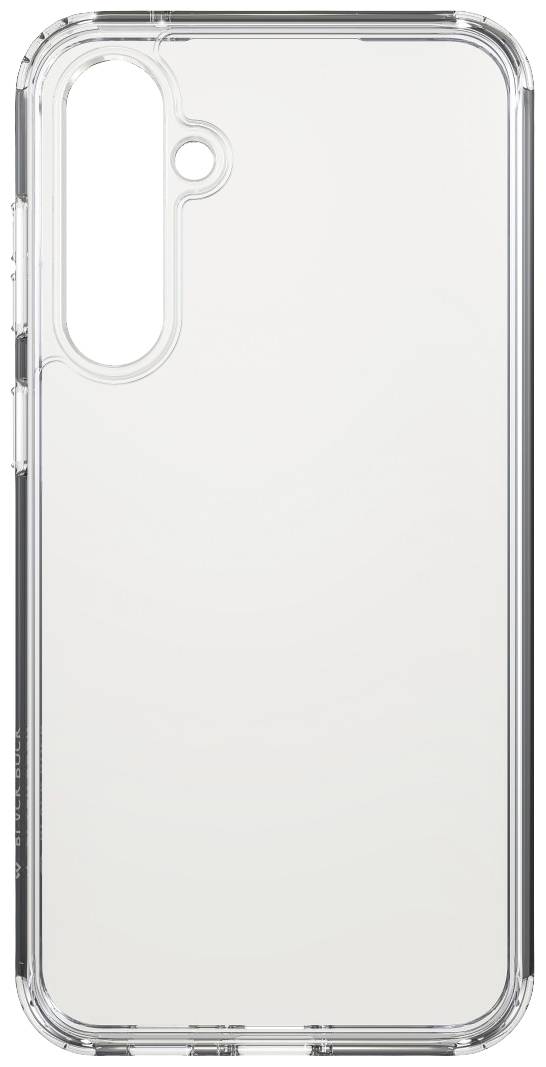 Coque de téléphone transparente en plastique pour smartphone, montrant l'emplacement de la caméra et les ouvertures des boutons.