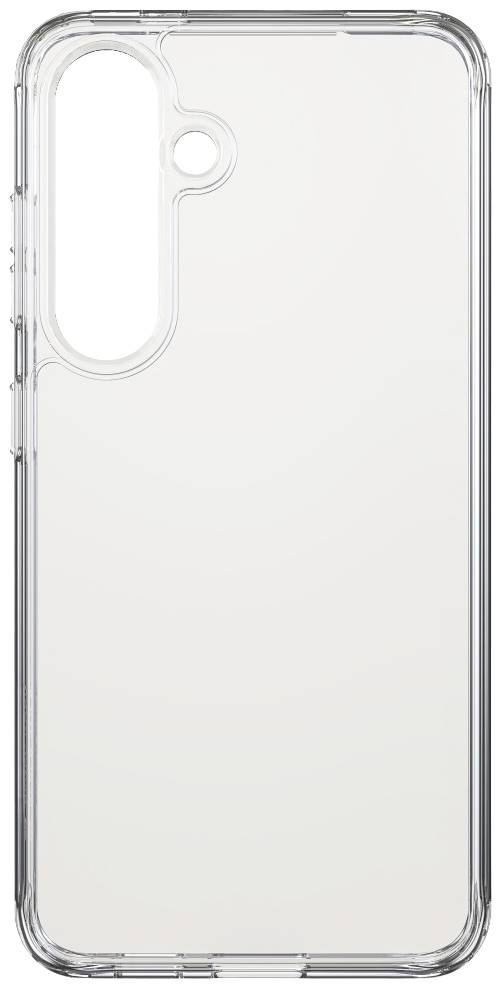 Étui de protection transparent pour smartphone, design vertical, révélant les découpes de la caméra et des boutons.