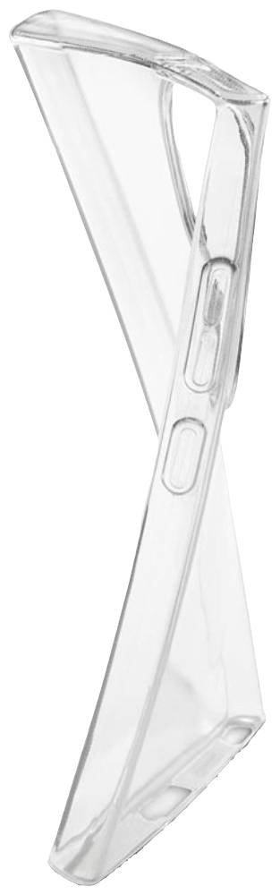 Étui de protection transparent pour smartphone, légèrement incurvé.