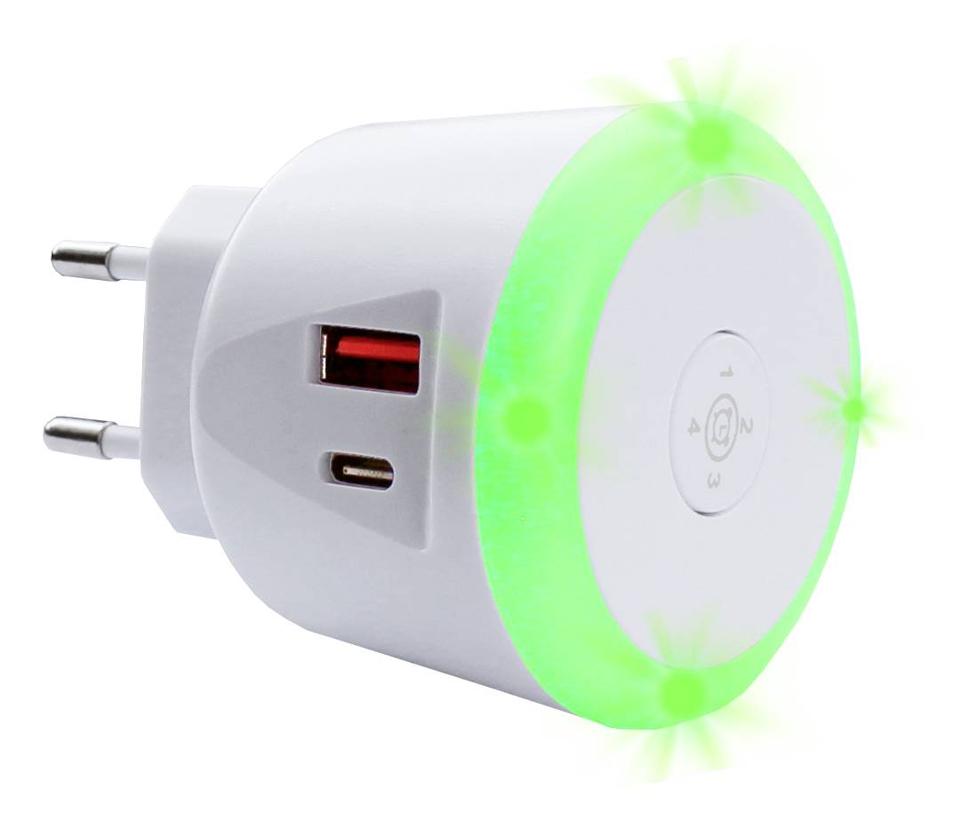 EcoSavers USB Timer Charger Chargeur USB 20 W 1x USB-A, 1x USB-C® blanc intérieure