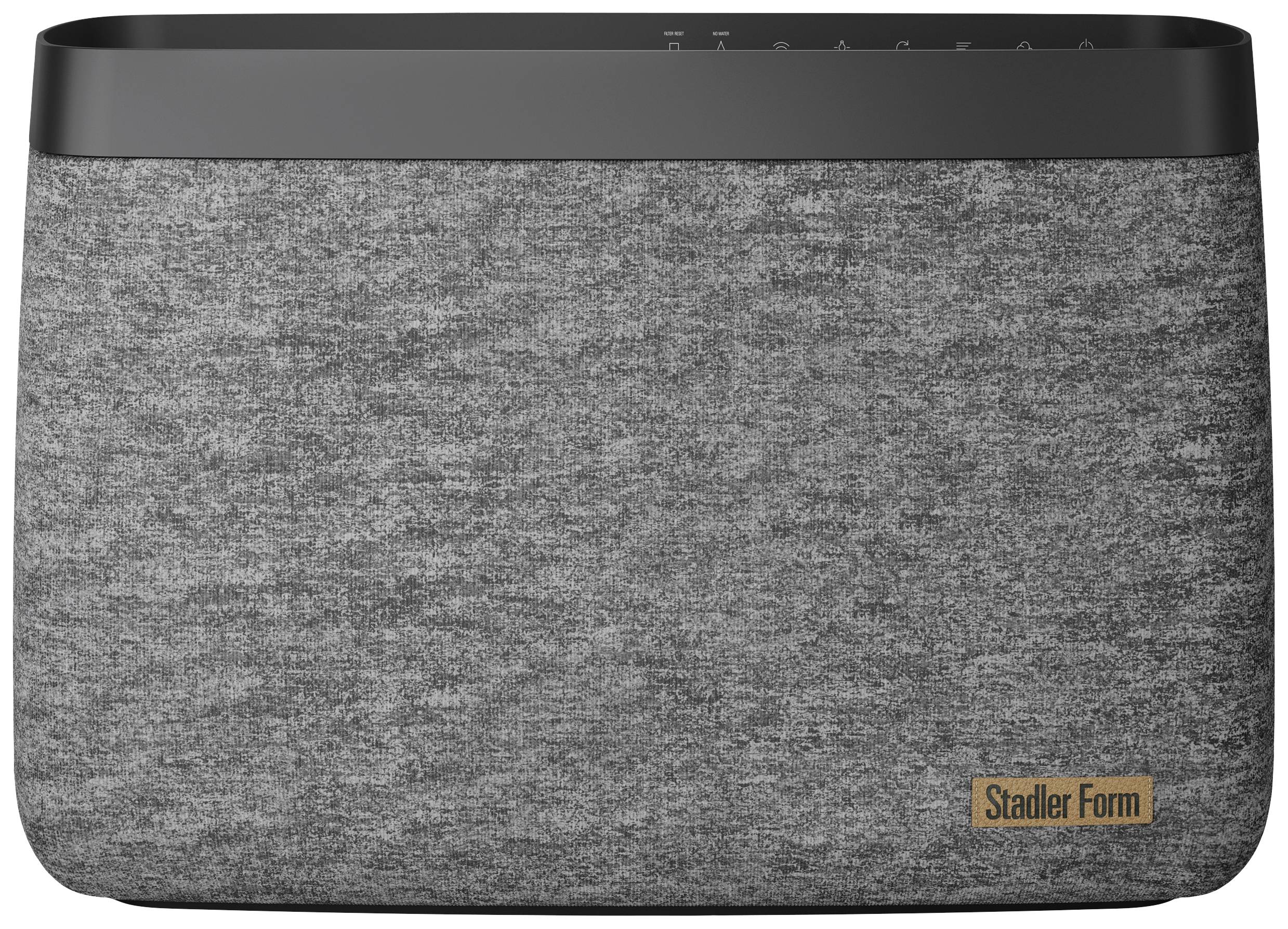Un humidificateur gris au design moderne et à la texture lisse ; la marque 'Stadler Form' est visible en bas à droite.