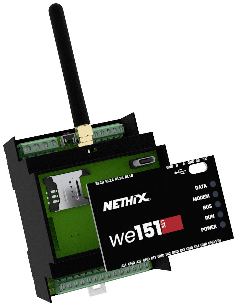 'Unité de télécommande noire avec antenne et emplacement pour carte SIM, étiquetée 