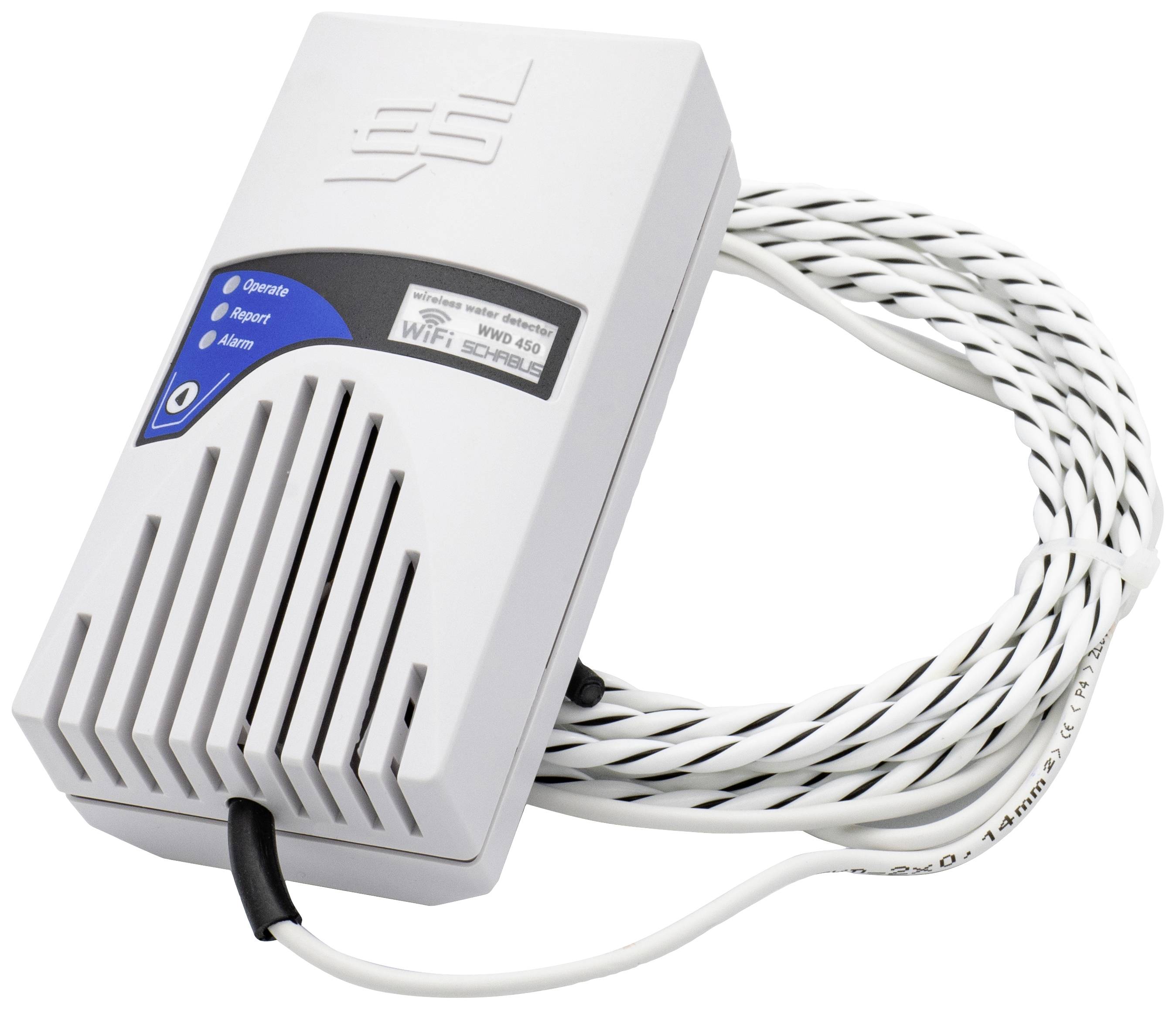 Schabus 500450 WWD 450 Détecteur d'eau sans fil avec commande via une application, avec capteur externe sur prise