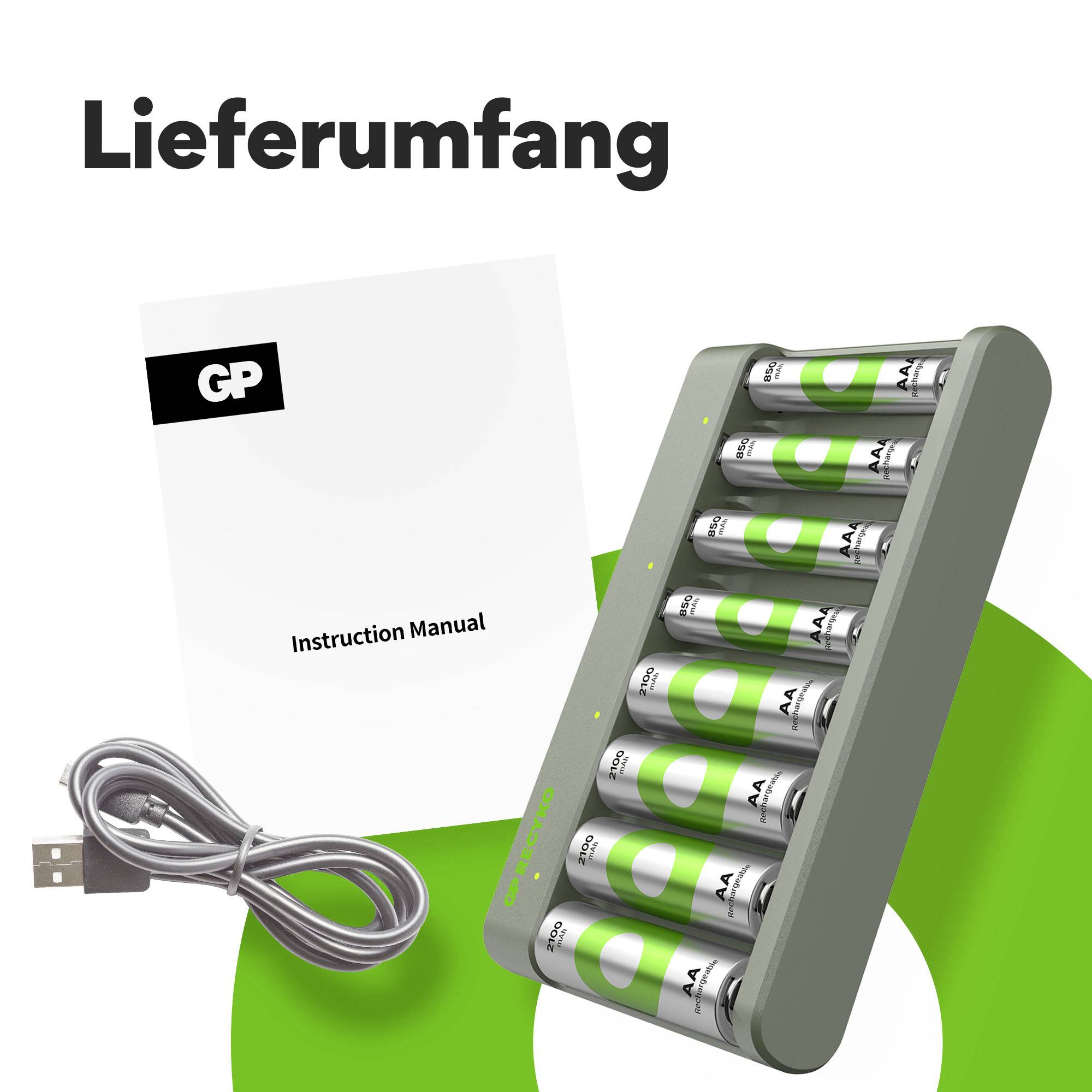 GP E821 Chargeur de piles rondes NiMH LR03 (AAA), LR6 (AA)