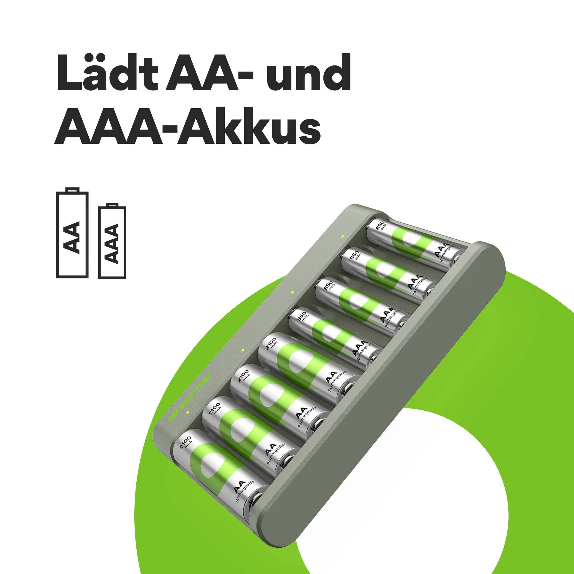 GP E821 Chargeur de piles rondes NiMH LR03 (AAA), LR6 (AA)