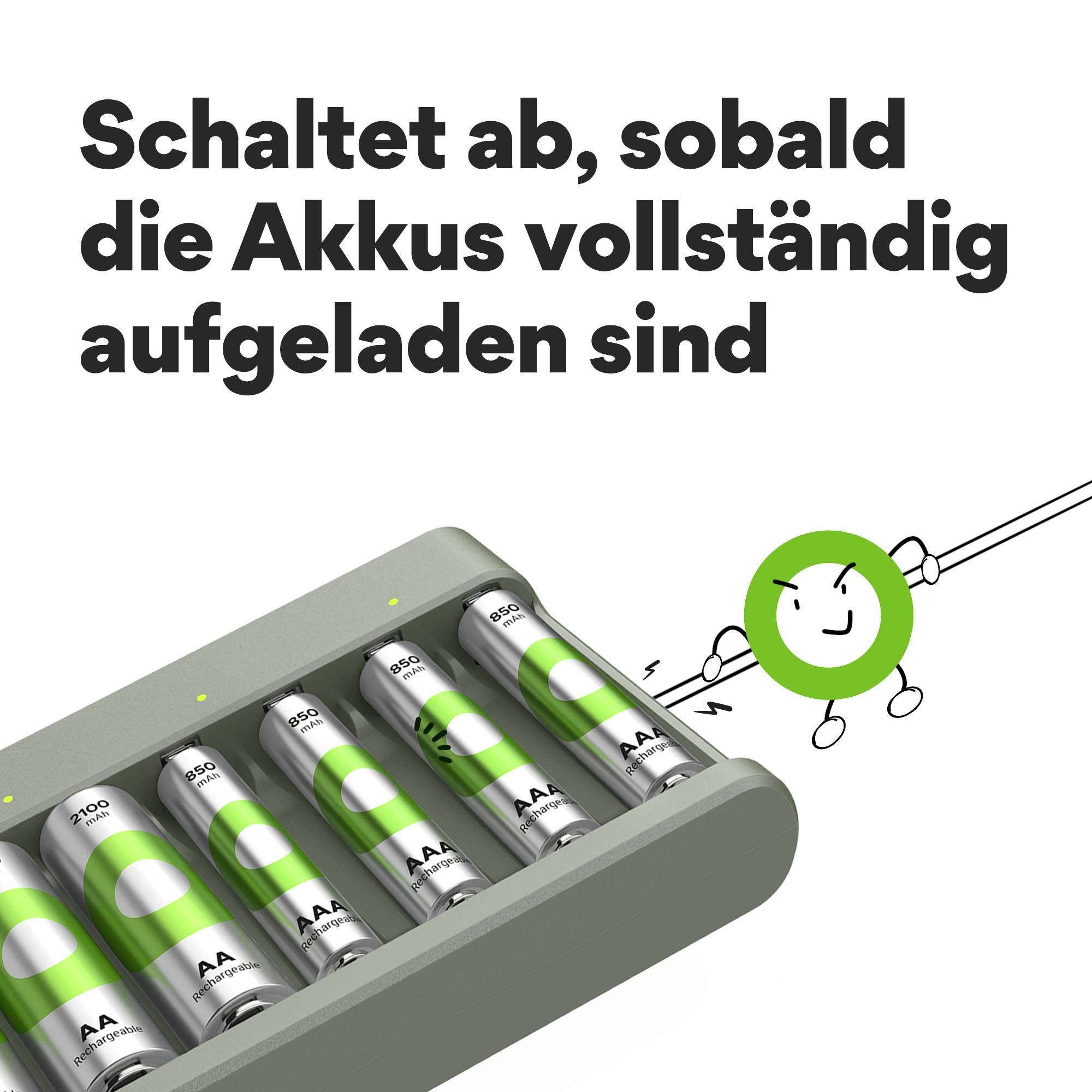 GP E821 Chargeur de piles rondes NiMH LR03 (AAA), LR6 (AA)