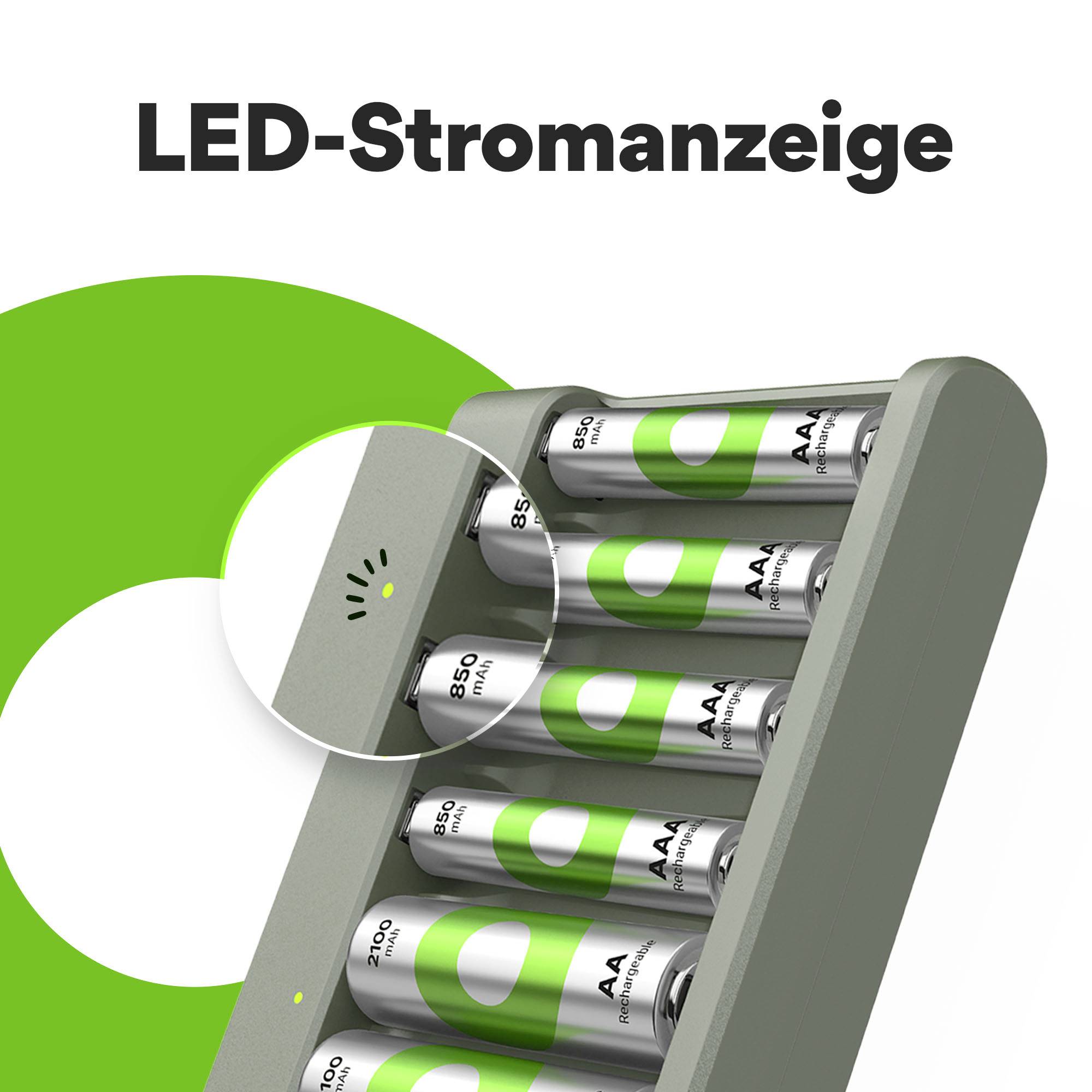 GP E821 Chargeur de piles rondes NiMH LR03 (AAA), LR6 (AA)