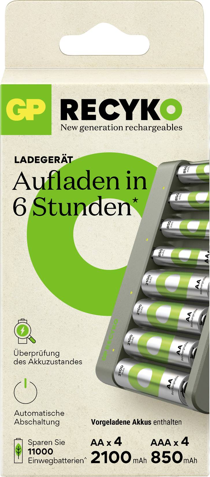 GP E821 Chargeur de piles rondes NiMH LR03 (AAA), LR6 (AA)