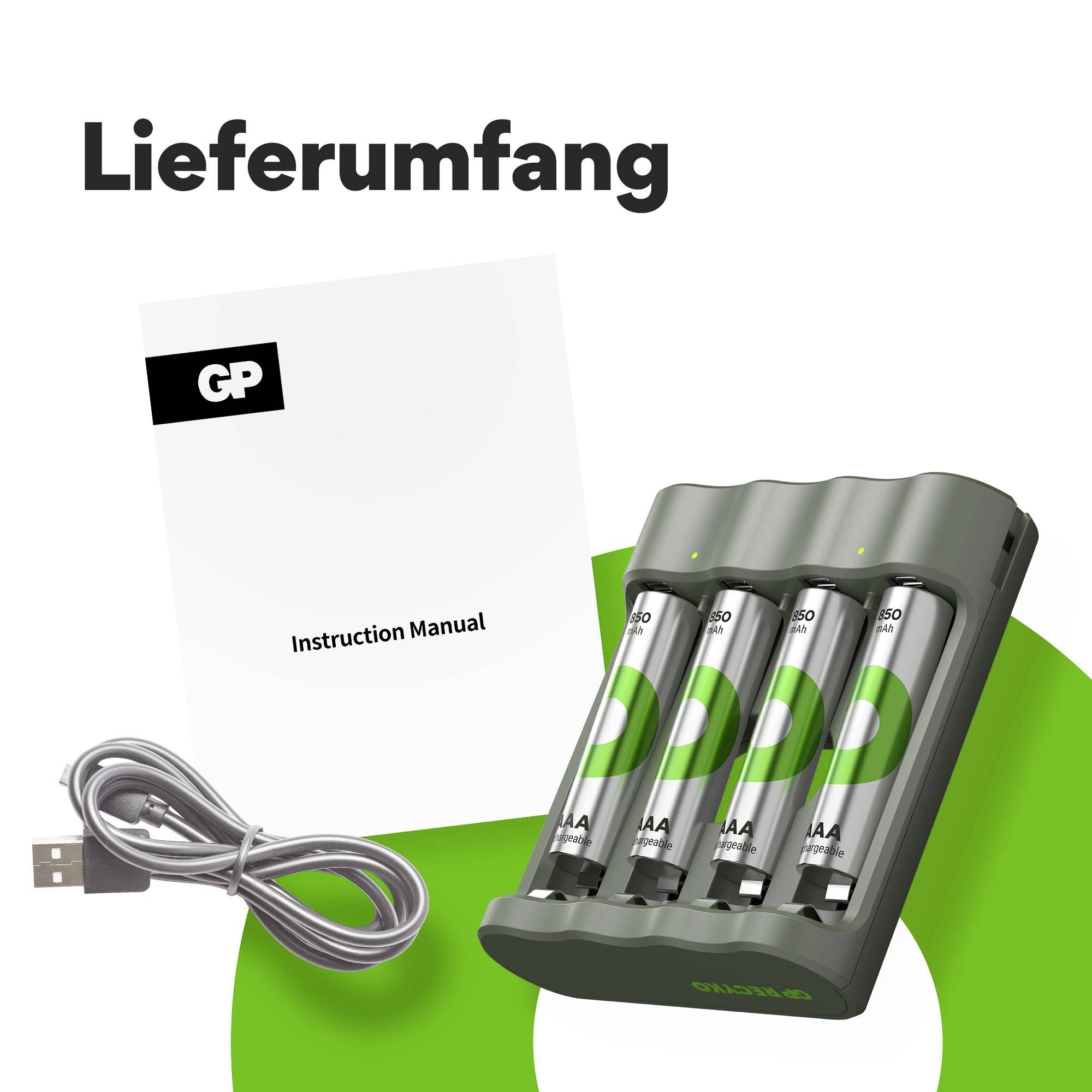 GP B441 Chargeur de piles rondes NiMH LR03 (AAA), LR6 (AA)