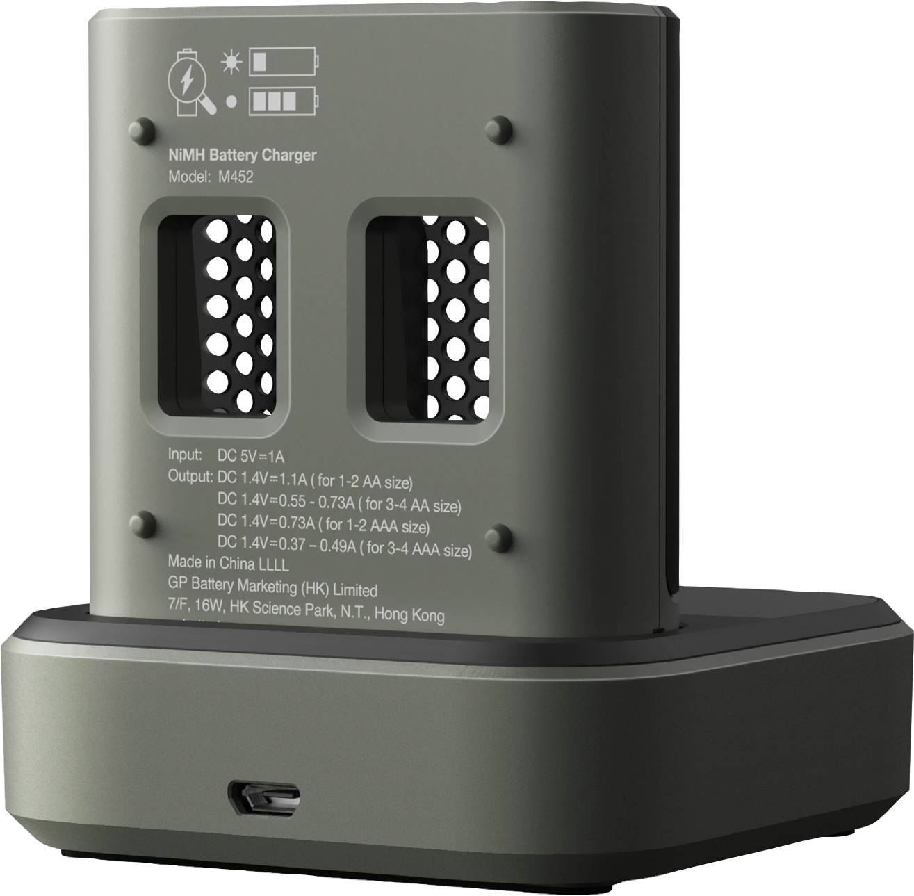 GP M452 Dockingstation Chargeur de piles rondes NiMH LR03 (AAA), LR6 (AA)