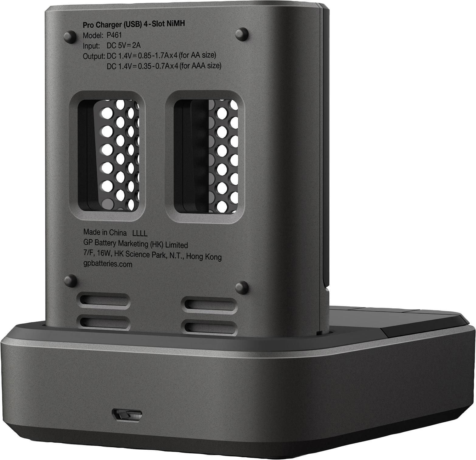 GP P461 Dockingstation Chargeur de piles rondes NiMH LR03 (AAA), LR6 (AA)