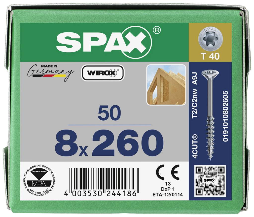 SPAX 0191010802605 Vis à bois 8 mm 260 mm T-STAR plus acier WIROX 50 pc(s)