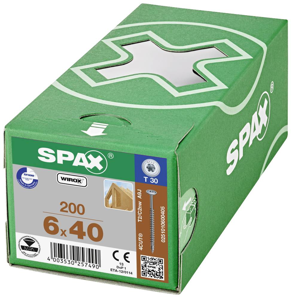 SPAX 0251010600405 Vis à bois 6 mm 40 mm T-STAR plus acier WIROX 200 pc(s)