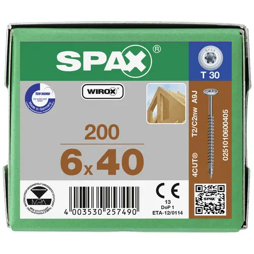 SPAX 0251010600405 Vis à bois 6 mm 40 mm T-STAR plus acier WIROX 200 pc(s) SPAX 0251010600405 Vis à bois 6 mm 40 mm T-STAR plus acier WIROX 200 pc(s)