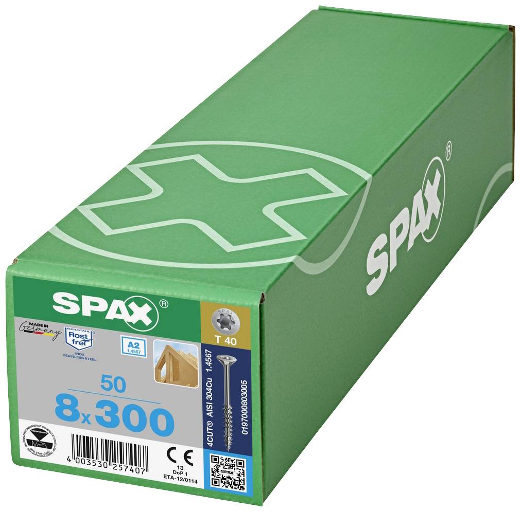 SPAX 0197000803005 Vis à bois 8 mm 300 mm T-STAR plus acier inoxydable A2 50 pc(s)