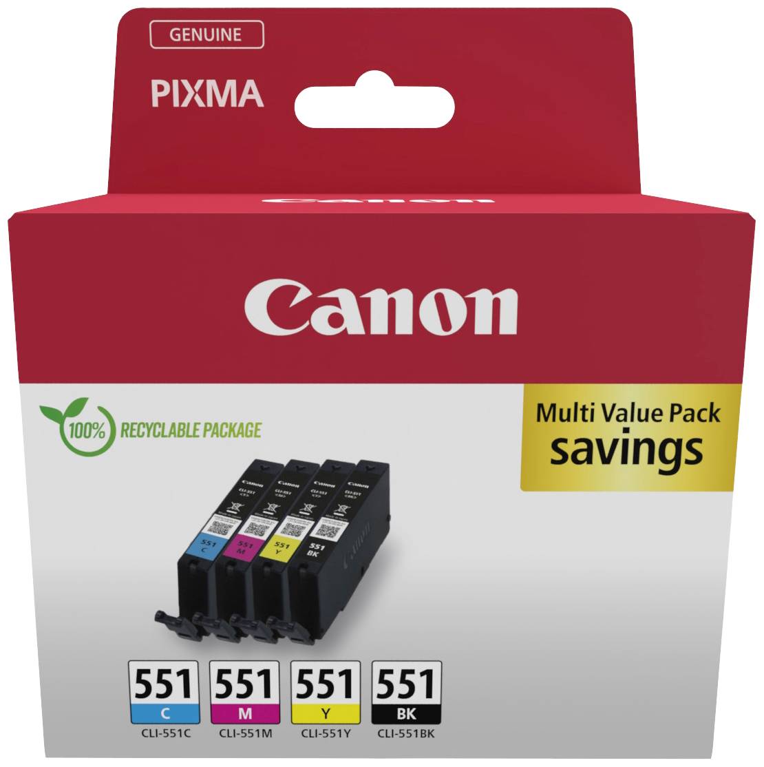 Canon Encre CLI-551 C/M/Y/BK Multipack d'origine pack bundle noir, cyan, magenta, jaune 6509B015