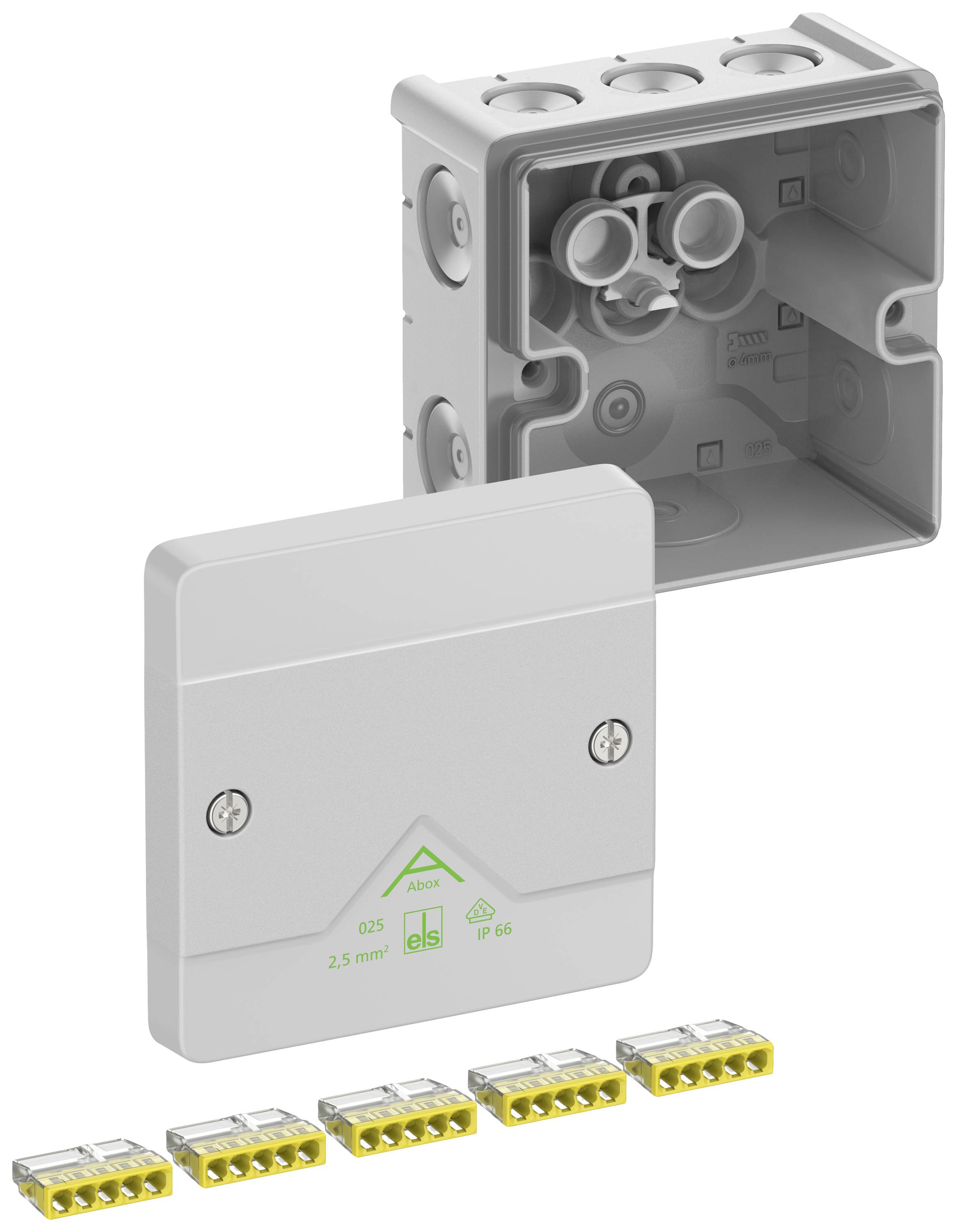 Boîte de dérivation étanche avec couvercle amovible et serre-câbles. Adaptée aux installations nécessitant une protection contre l'humidité.