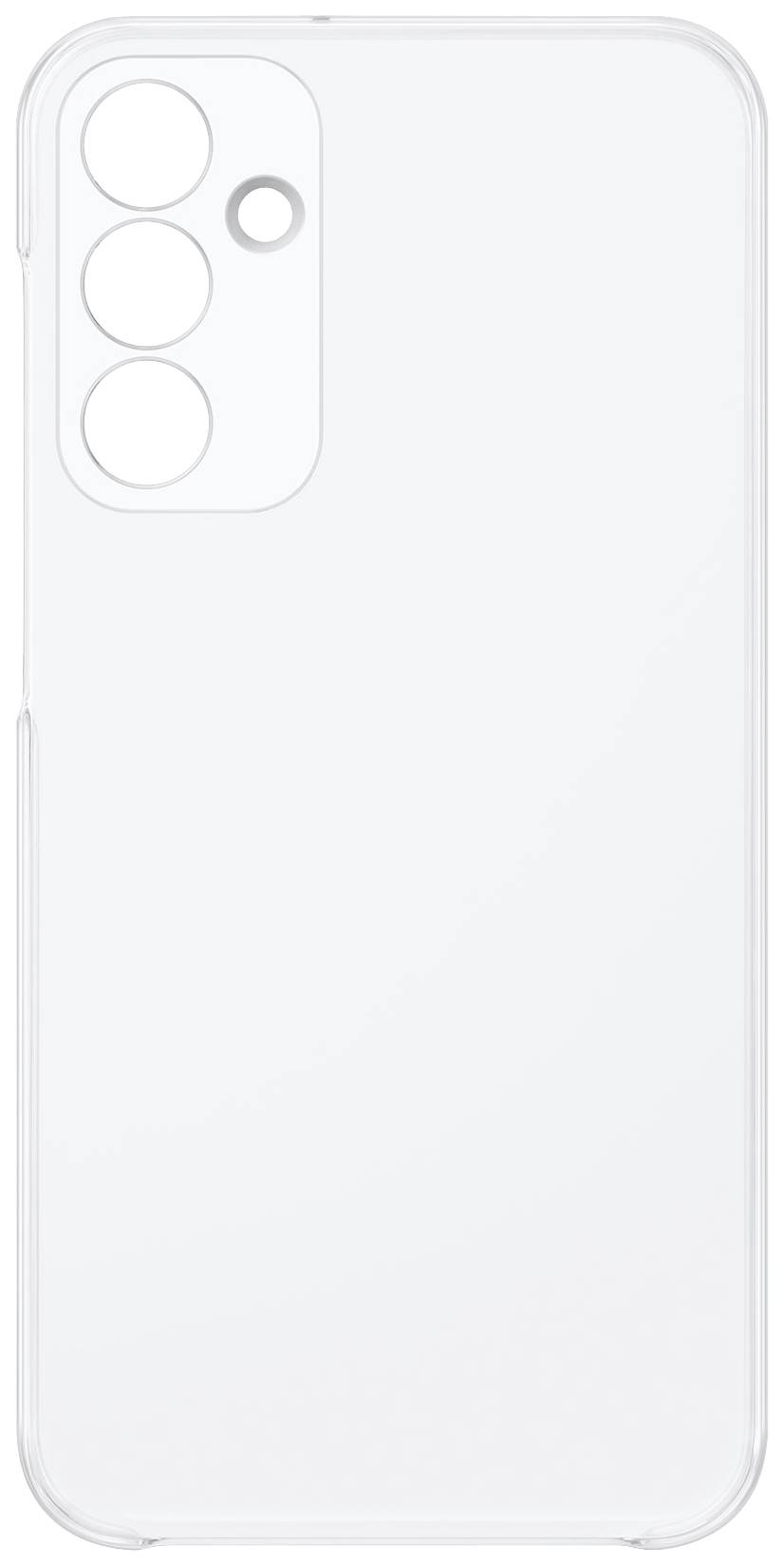 Étui de téléphone transparent avec découpes pour les objectifs de caméra et le flash en haut à gauche.