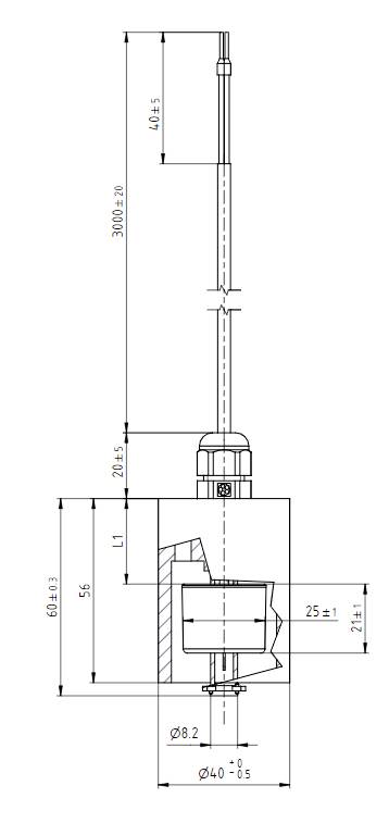 REED Electronics RCS-Ø40/61-R1/8"-PO/S-L44-P25-3mPVC Capteur de niveau 25 V/AC, 50 V/DC 1 NO (T), 1 NF (R) IP68 1 pc(s)