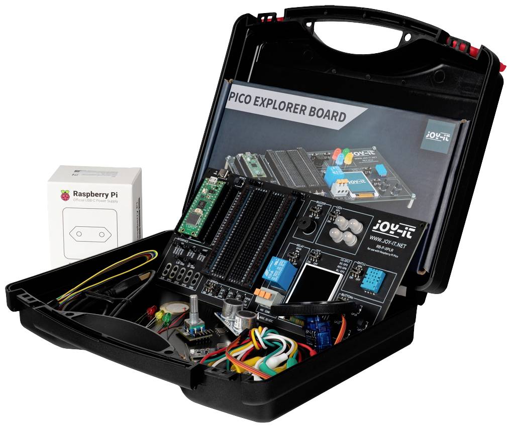 Joy-it RB-P-XPLR-SET avec mallette de rangement, avec LED, avec alimentation, avec capteurs, avec cordon USB