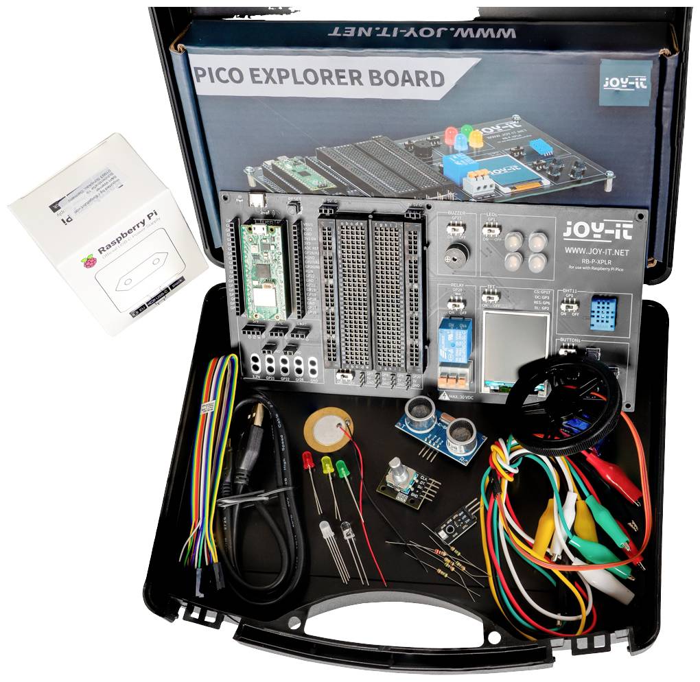Joy-it RB-P-XPLR-SET avec mallette de rangement, avec LED, avec alimentation, avec capteurs, avec cordon USB