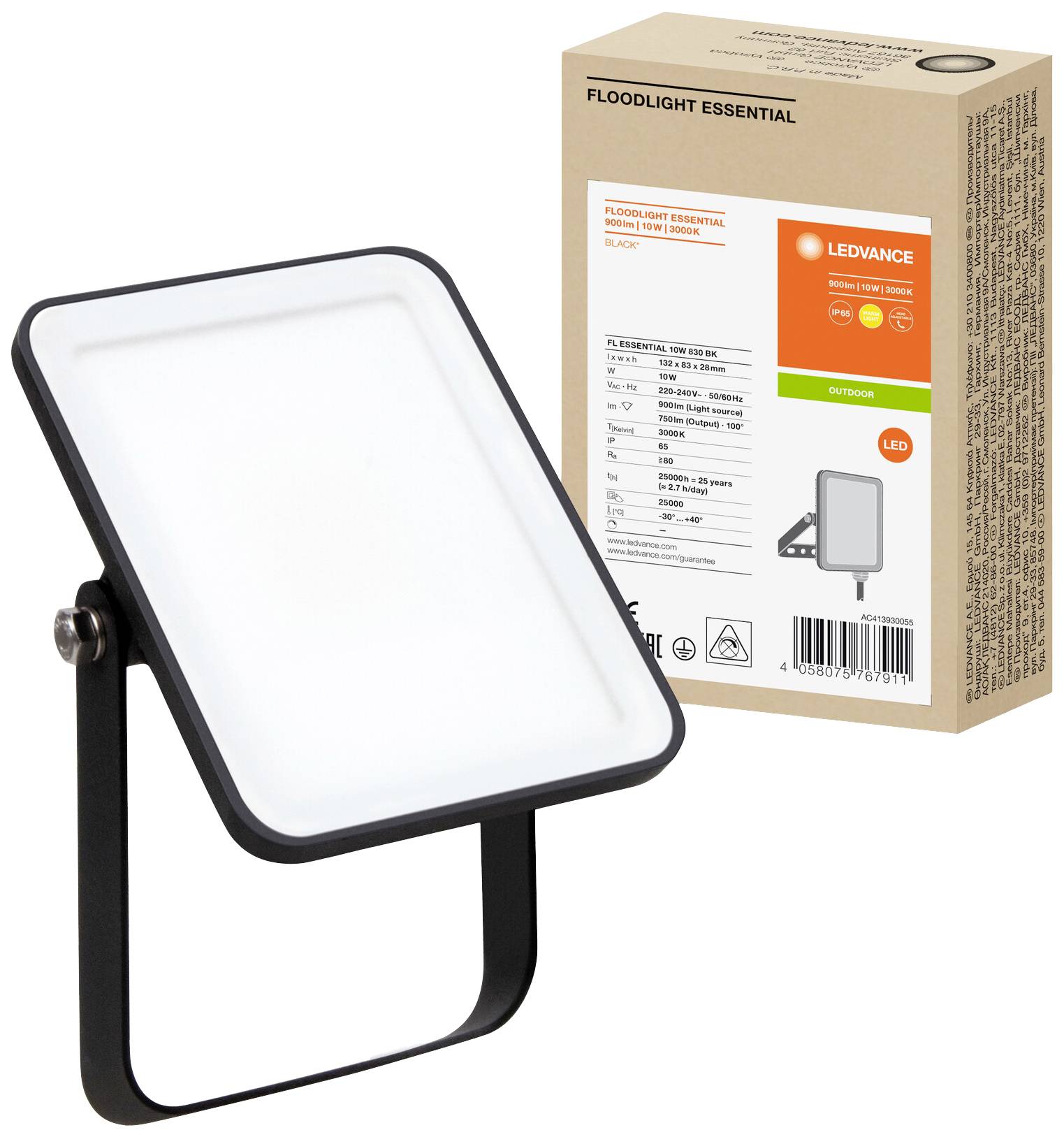 LEDVANCE FL Essential 4058075767911 Projecteur d'éclairage LED 10 W Couleur d'éclairage (ampoule LED): blanc chaud