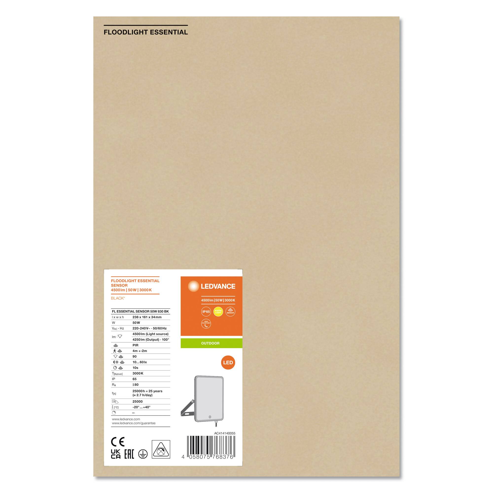 LEDVANCE FL Essential 4058075768376 Projecteur d'éclairage LED 50 W Couleur d'éclairage (ampoule LED): blanc chaud