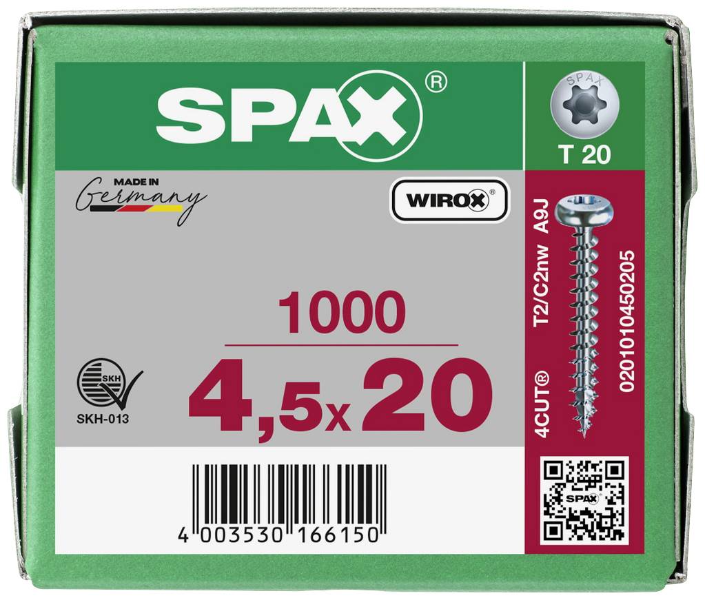 SPAX 0201010450205 Vis à bois 4.5 mm 20 mm T-STAR plus acier WIROX 1000 pc(s)