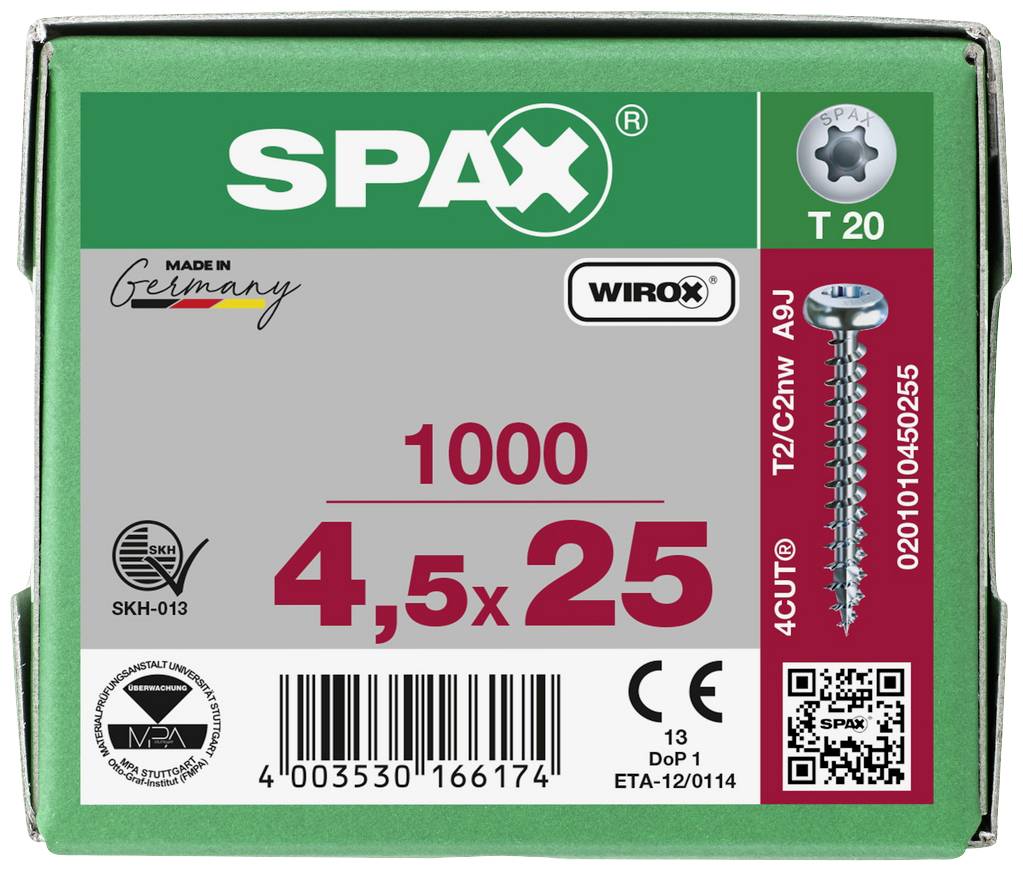 SPAX 0201010450255 Vis à bois 4.5 mm 25 mm T-STAR plus acier WIROX 1000 pc(s)