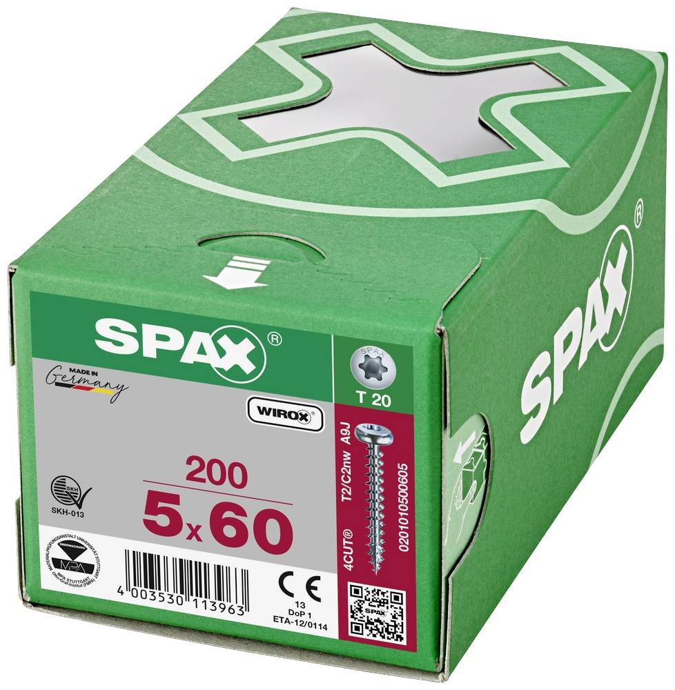 SPAX 0201010500605 Vis à bois 5 mm 60 mm T-STAR plus acier WIROX 200 pc(s)