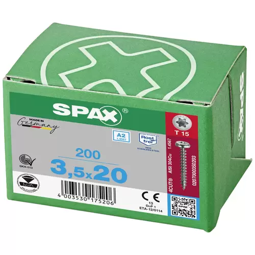 SPAX 0207000350203 Vis à bois 3.5 mm 20 mm T-STAR plus acier inoxydable A2 200 pc(s) SPAX 0207000350203 Vis à bois 3.5 mm 20 mm T-STAR plus acier inoxydable A2 200 pc(s)