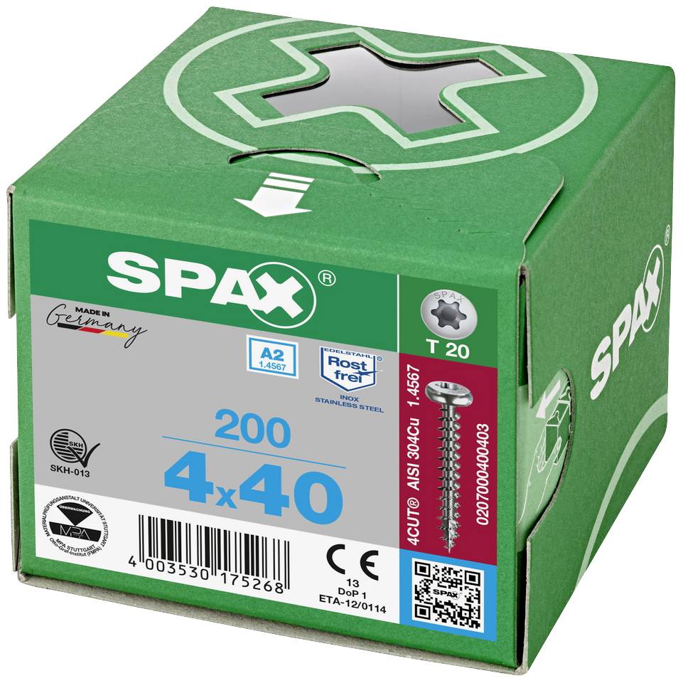 SPAX 0207000400403 Vis à bois 4 mm 40 mm T-STAR plus acier inoxydable A2 200 pc(s)