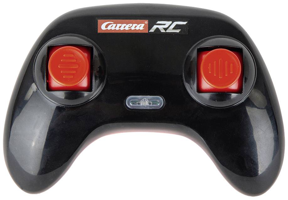 Contrôleur de télécommande noir avec deux boutons rouges et l'inscription 'Carrera RC' en haut.