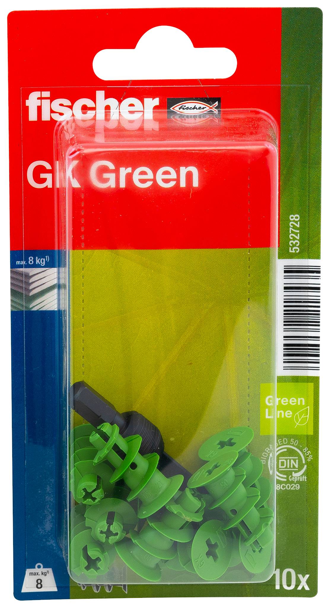 Cheville en plastique vert de forme spiralée avec un trou central, destinée à l'ancrage de vis dans des matériaux tendres.